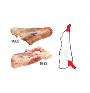 Shin-Shank is prepared from either Forequarter / Hindquarter legs. The fore leg is removed by a cut following the Brisket removal line from the Forequarter through the M. triceps and M. biceps brachii and distal end to the humerus to include the radius / ulna and associated muscles. The Hindquarter leg is removed by a cut through the stifle joint removing the tibia / tarsal bones including the surrounding flexor / extensor muscle groups.
