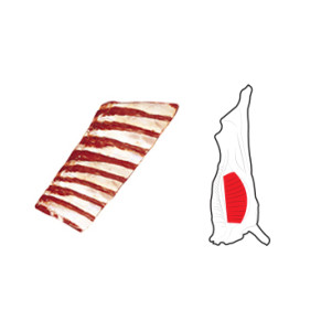 Spare Ribs are prepared from a Forequarter and consist of rib bones and intercostal muscles. Spare Ribs can be derived from any portion of the rib cage.