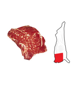 Chuck and Blade is prepared from a Forequarter by the removal of the caudal portion of ribs and following the specified rib. The Brisket is removed along the cropping line. The Shin is removed along with all bones cartilage, tendons, ligamentum nuchae and lymph nodes.