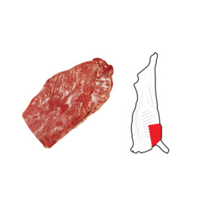 Brisket Point End Deckle Off is prepared from a Brisket by the removal of the Naval End portion following the caudal edge of the specified rib. The Deckle is removed from the Point End along the natural seam together with associated fat and intercostals. The fatty tissue located between the pectoral muscles id completely removed.