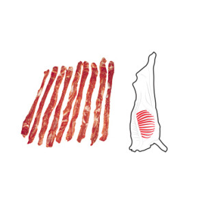 Intercostal muscles are derived from and in between the ribs of the Hindquarter and Forequarter. Specific primals can also be used to prepare Intercostals. Where a complete of the intercostal muscle is packed, the specification must describe the method of identifying that portion as being incomplete i.e. portion, pieces, small etc.
